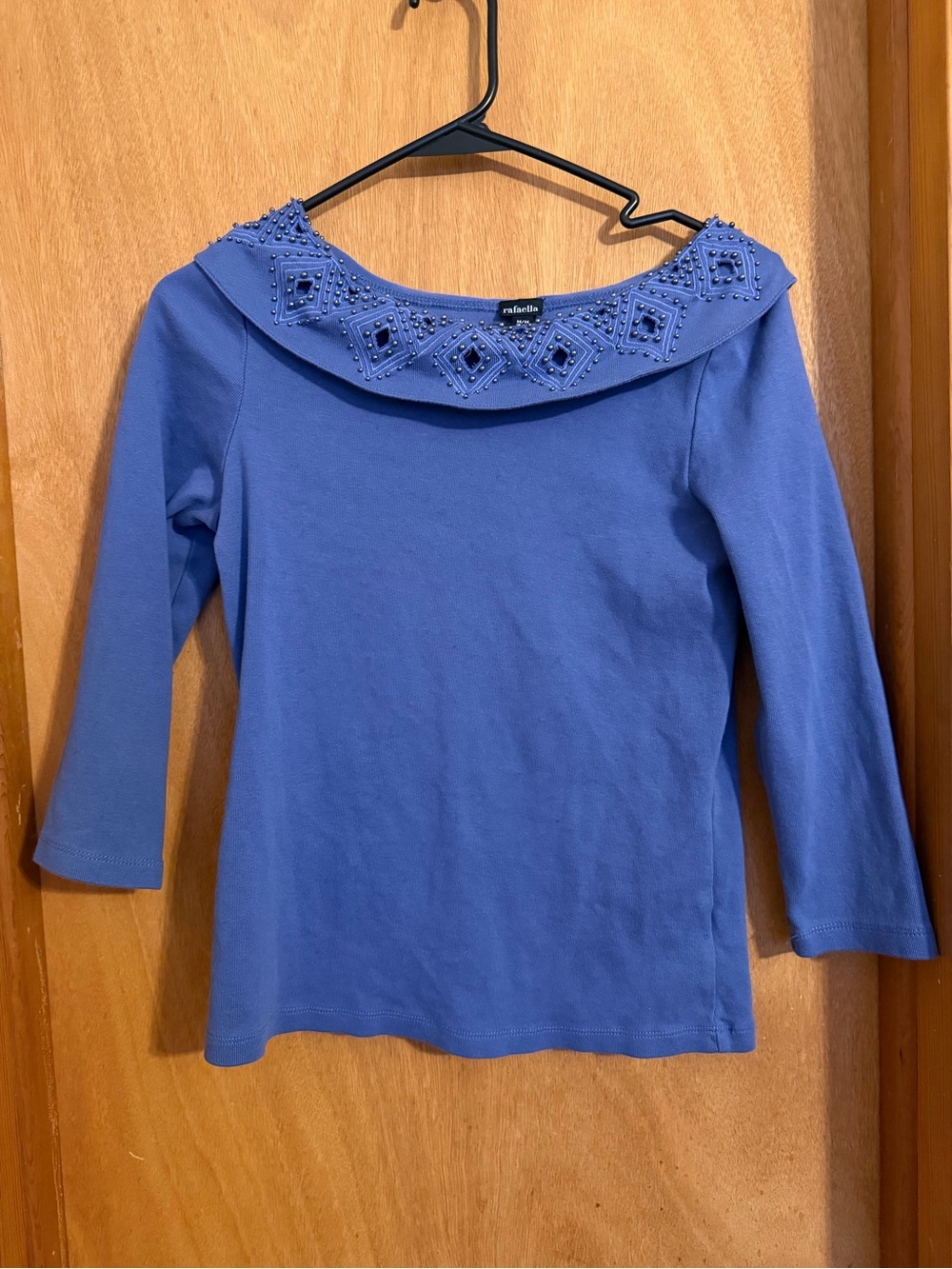 Rafaella Periwinkle Beaded Boatneck Long-Sleeve Top